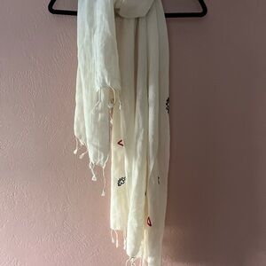 Madewell Cream Scarf with Black Embroidery